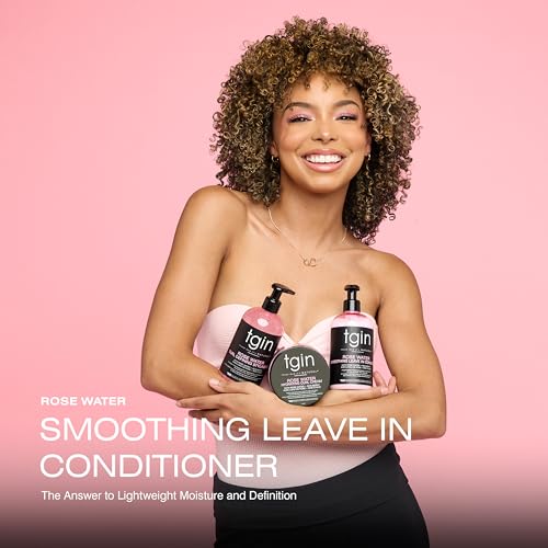 tgin Rose Water Smoothing Leave In Conditioner ? Lightweight Moisture Hair Conditioner for Curly, Coily & Wavy locks ? Curly Hair Products Hydrates that Detangles & Defines Without Buildup ? 13 Oz