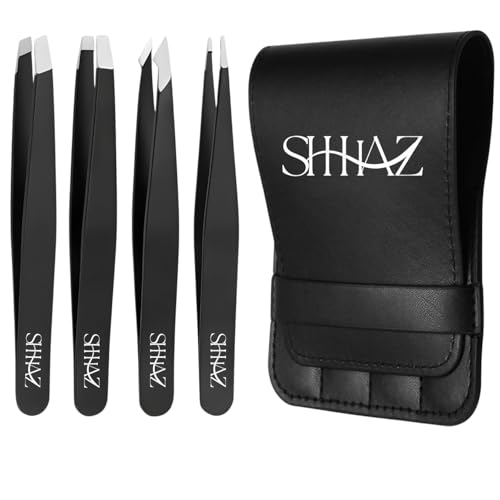 Tweezers Set ? Professional Stainless Steel Eyebrow Tweezers for Women & Men | Precision Tools for Facial Hair, Ingrown Hair & Splinter Removal (Black-Color, Set of 4) (Black)