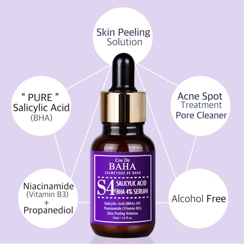 Cos De BAHA Salicylic Acid 4% Exfoliating Facial Serum with Niacinamide, 1 Fl Oz (30ml)