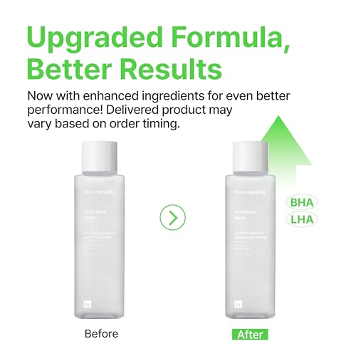 Face Republic AHA/BHA Toner 160ml 5.41 fl oz | Clarifying, Refining, Hydrating | Pore Care, Gentle Exfoliation | AHA BHA PHA LHA | for Oily, Sensitive Skin | Alcohol-Free | Vegan Korean Skincare