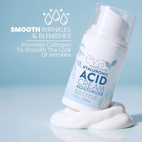 Eva Naturals Hyaluronic Acid Face Cream ? Deep Hydration & Firming Moisturizer with Retinol, Vitamin C & Q10 for Anti-Aging, Wrinkle Reduction & Collagen Support ? Day & Night Facial Cream - 1.7 Fl Oz