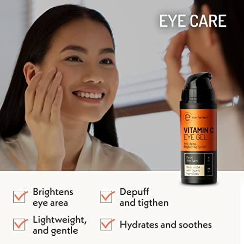Eve Hansen Vitamin C Eye Gel Under Eye Cream for Dark Circles and Puffiness - Anti-Aging Repair Cream with Hyaluronic Acid - Rejuvenating Treatment for All Skin Types - Brightening - 1 oz