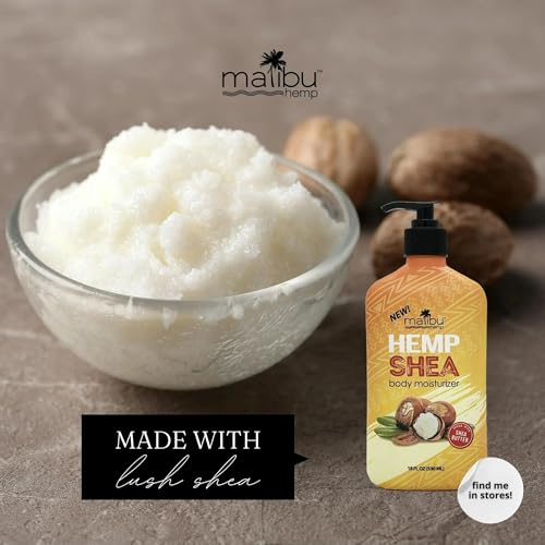 Malibu Hemp Shea Body Moisturizer with Sunflower Oil and Shea Butter, Vanilla Amber Scent, 18 fl oz, Aplication Mitt Included