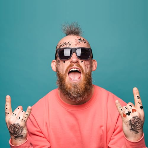 4-Sheet Rapper-Inspired Temporary Tattoos - Face & Body Hip-Hop Tattoo Stickers for Men, Women and Kids - Waterproof Fake Tattoos for Cosplay, Halloween, and Parties