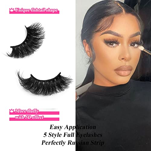 25MM Lashes Mink Fluffy Long 20 Pairs Dramatic 3D Mink Lashes Pack, Reusable 5D Thick Long 25 MM False Faux Mink Eyelashes Bulk