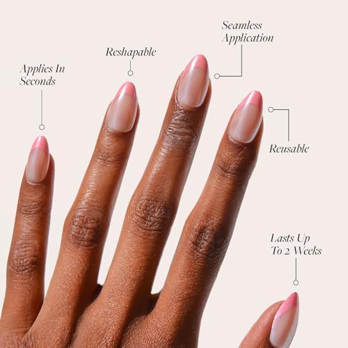 Glamnetic Press-On Nails - Bubble Gum Glaze | Super Strong Brush On Nail Glue & Press-On Nail Remover | Glazed Short Almond Pink French Tip Nails | 15 Sizes - 30 Nail Kit with Glue and Remover
