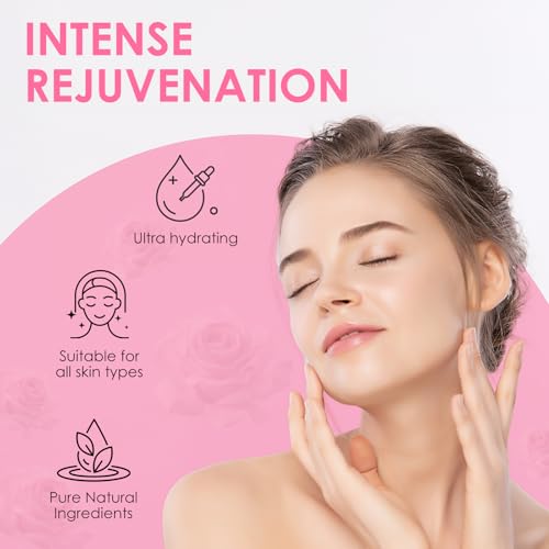AUSLKA Facial Rose Oil Moisturizing without Greasiness, Natural Rose Essential Oil with Petal Fragrance for Face Body Hand Contains Vitamin E Anti Ageing & Anti Wrinkle for Skin Care, 1 FL.OZ (30ml)