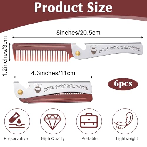 6 PCS Folding Beard Comb, Groomsmen Gifts for Men with Opener Portable Pocket Comb Proposal Gift Combs Hair Mustache Compact Flip Combs for Detangling Grooming Wedding Party