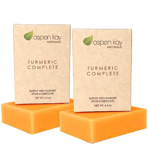 Aspen Kay Naturals Turmeric Soap for Face & Body - made with Organic Shea Butter, Chamomile & Calendula - Gentle Turmeric Face Wash, All Skin Types, Made in USA (2 pack)