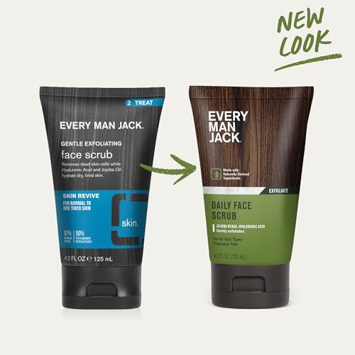 Every Man Jack Gentle Exfoliating Face Scrub For Men- Exfoliate Away Dead Skin, Moisturize, and Revive Tired Skin with Jojoba Beads, Hyaluronic Acid, and Caffeine - 4.2 oz Men¡¯s Face Scrub -Twin Pack