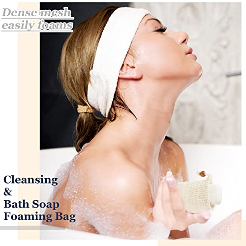 Cunhill 80 Pack Soap Saver Bag Exfoliating Soap Pouch with Drawstring Bar Wooden Bead Foaming and Drying Exfoliating Net for Bath and Shower (3.5x5.5 Inch)