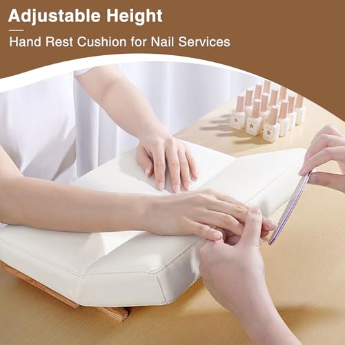 Manicure Arm Rest for Nails Tech, Ultra-Soft Comfy Adjustable Sofa Nail Armrest, AZ GOGO Upgrated Easy-Clean Hand Stand Rest for Manicurists - More Durable, Stain-Resistant (White)