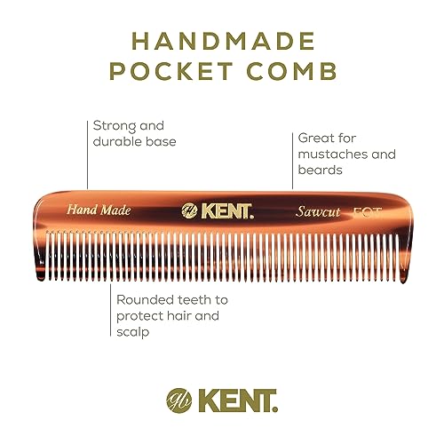 Kent A FOT Handmade Tortoiseshell All Fine Tooth Pocket Comb for Men, Hair Comb Straightener for Everyday Grooming Styling Hair, Mustache Beard, Saw Cut and Hand Polished, Made in England