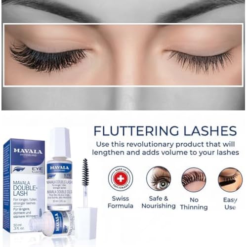 Mavala Double Lash Nutritive Eyelash Serum for the Appearance of Longer Lashes, Natural Looking, Denser Lashes + Eyebrows, 0.3 Ounce Bottle (1 Pack)
