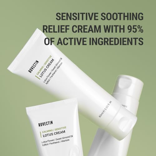 ROVECTIN Calming Lotus Water Cream - Lightweight Face Moisturizer for Oily, Combination Skin | 75% Lotus Water Extract For Skin Purifying, Anti-Aging | Vegan Korean Skincare (2.03 fl.oz) [2 Pack]