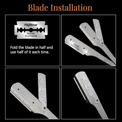 Straight Razor For Men - Premium Stainless Steel Barber Shaving Kit With Wooden Handle & Safety Guard, Single Blade Precision For Smooth Shaving With 10 Blades, Brown Spider Wood Handle, Black