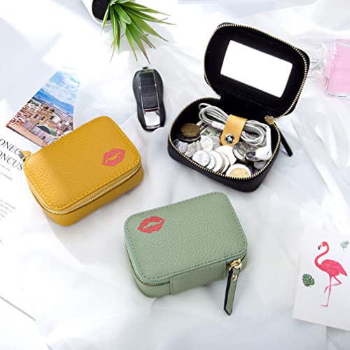 Kichvoe Portable Lipstick Makeup Bag Small Pu Leather Cosmetic Pouch with Mirror for Travel Daily Use Organizer for Lipstick Cards Jewelry