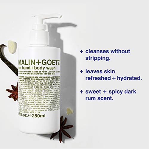 MALIN+GOETZ Hand + Body Wash | Gentle Foaming Cleanser with Botanical Extracts and Amino Acids | Hydrating, pH-Balanced, Unisex Scent | Vegan & Cruelty-Free (Eucalyptus, Bergamot, Rum, Cannabis)