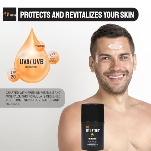 Mr. Brilliant Men Face Moisturizer Age Defense with SPF 20 Daily Face Cream Skincare, Hydrates Dry and Oily Skin, Reduces Fine Lines, Wrinkles and Dark Spots, Made with Natural Extracts 1.7 Fl Oz