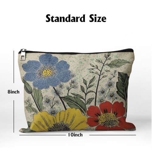 Cafl Colorful Floral Art Print Makeup Bag Travel Large Flowers Cosmetic Bag Organizer toiletry Essentials Jewelry Zipper Bag Gift For Women -10¡¿8 inch