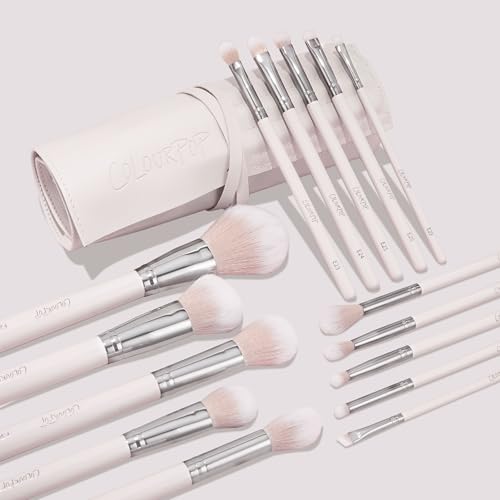 ColourPop Stone Cold Brush Roll Face & Eye Brush Set - Face & Eye Makeup Brush Set - Made with Luxe Synthetic Vegan Bristles - Includes Holder (15 Count)