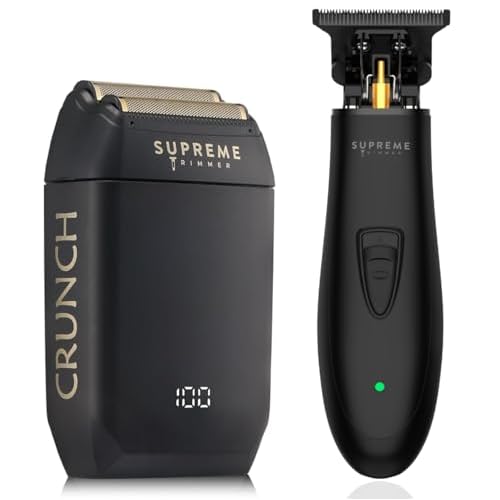 Supreme Trimmer 2-in-1 T-Shaper Trimmer & Crunch Foil Shaver | STF602 Electric Razor & ST5206 DLC Beard Trimmer Barber Haircut Kit | Black