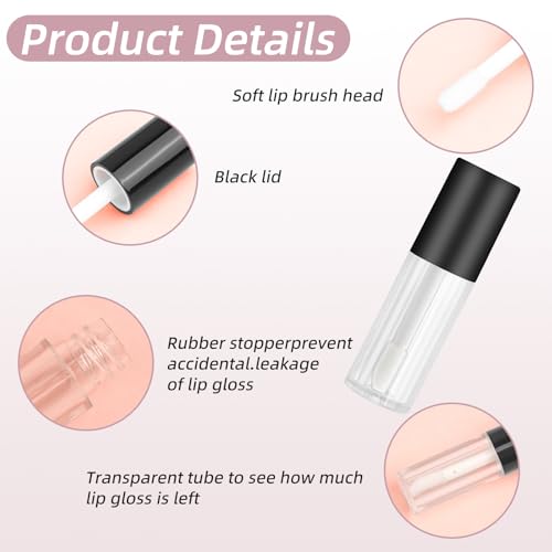 20PCS Clear Mini Lip Gloss Tubes, 1.2 Ml Clear Plastic Lip Gloss Bottles, Empty Lip Gloss Tubes/Refillable-Lip-Balm-Gloss Containers for DIY Lip Gloss, Travel Toiletries