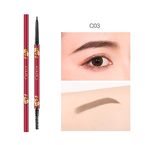 CATKIN Ultra-Fine Automatic Eyebrow Pencil, Smudge-Proof & Waterproof Formula, High-Pigment, Built-in Spoolie Brush, Natural Looking Brows Stay All Day (C03 Dark Brown)