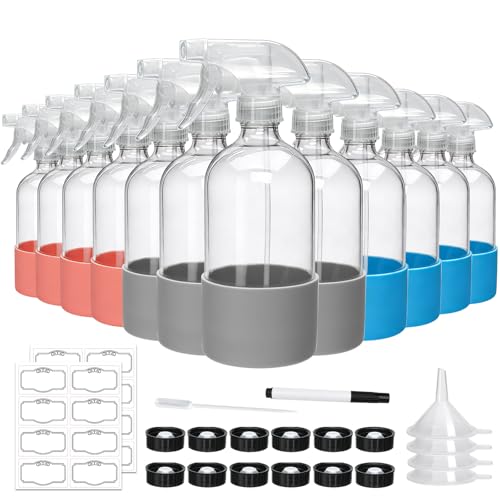 16oz Glass Spray Bottles,Empty Reusable Spray Bottles,Glass Spray Bottles for Cleaning,Refillable Containers with Spray Nozzles for Cleaning,Window Cleaner,Hair Care,Flowers12 Pack