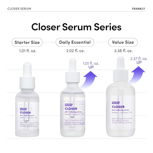 FRANKLY Closer Serum Jumbo | Pore Minimizer Serum | 9 Peptides, Vegan Collagen, Adenosine, PHA | Korean Pore Minimizer for Glass Skin, Anti-Aging, Hydration, Elasticity | 2.03 fl oz