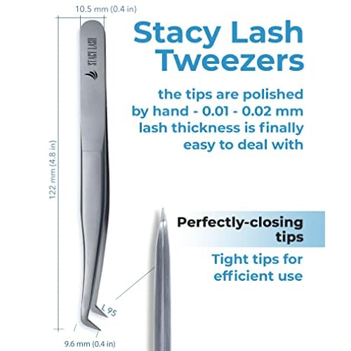 Stacy Lash STL-9 Eyelash Extension Tweezers/Precision Tool for Volume Extensions & False Lashes Application & Premade Fans/Curved Tweezer Tip/Beauty Accessories/Eyelashes Supplies