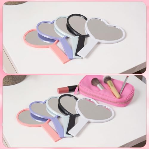 15 Pcs Heart Shaped Handheld Mirror Small Travel Makeup Mirrors with Handle Mini Heart Bulk Plastic Cosmetic Gift for Women (Bright Color)
