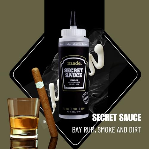 made The Secret Sauce | Multipurpose Moisturizer for Hair, Face, Body & Beard | Modern Bay Rum Scent | Lightweight Leave-In Conditioner with Coconut, Hemp Seed & Tea Tree Oils | 8 oz