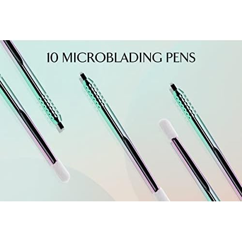 PACK OF 10 - Mellie Microblading Disposable Microblading Pen with Pigment Sponge Disposable Tool For Creating Eyebrows Microblading Supplies (Rainbow, U18 .18mm)