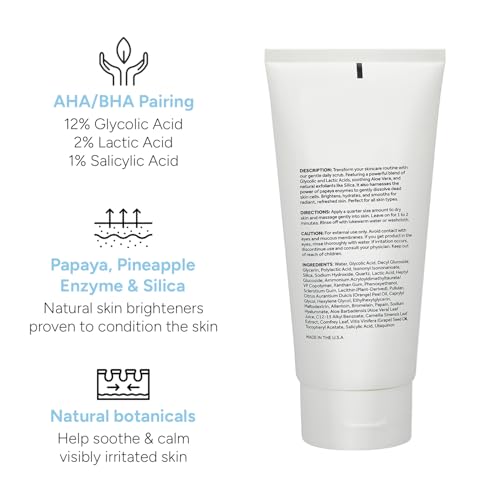 Rachel Moayer Luxe Porefection Daily Scrub, Triple Action Exfoliating Facial Cleanser with 12% Glycolic Acid, Fruit Enzymes & Quartz Micro-Polishers for Smooth Radiant Skin, Made in USA, 6 oz