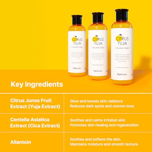 Farmstay Citrus Yuja Vitalizing Toner ? Vitamin C Facial Toner for Dry & Sensitive Skin, Dark Spot Correcting, Moisturizing & pH-Balancing, Smoothing, Korean Skin Care, for Women & Men, 9.46 fl. oz.