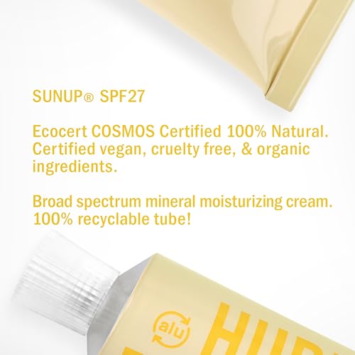 Hurraw! SUNUP Mineral Moisturizing Sunscreen, SPF 27: 100% Natural and 57% Organic. Zinc oxide broad spectrum UVA and UVB protection. Unscented, No chemical SPFs, light, non-greasy. Made in USA.