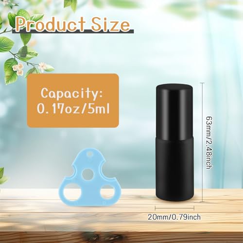 24 Pcs Essential Oil Roller Bottles Black Frosted Glass Roll On Bottle Empty Cosmetic Jars with Stainless Steel Roller Balls & Black Lids for Perfume Travel - 0.17oz/5ml
