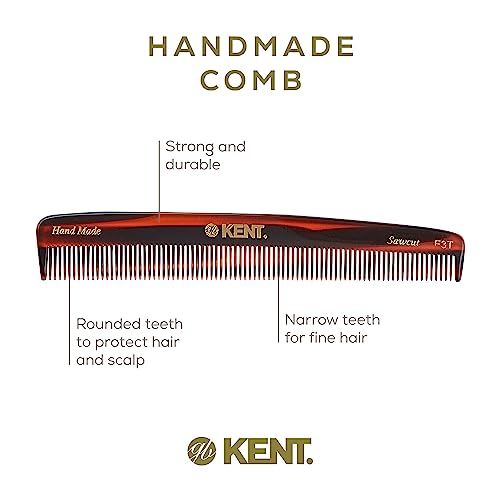 Kent F3T Tortoiseshell Fine Tooth Comb - Hair Parting and Straightening Comb for Men's & Women's Dandruff Remover, Saw Cut and Hand Polished Made in England