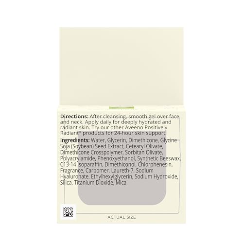 Aveeno Positively Radiant Daily Gel Facial Moisturizer with Hyaluronic Acid & Tone-Correcting Soy,Hydrating & Brightening Gel Face Cream Evens Skin Tone-& Texture,Hypoallergenic,1.7 oz,(Pack of 2)