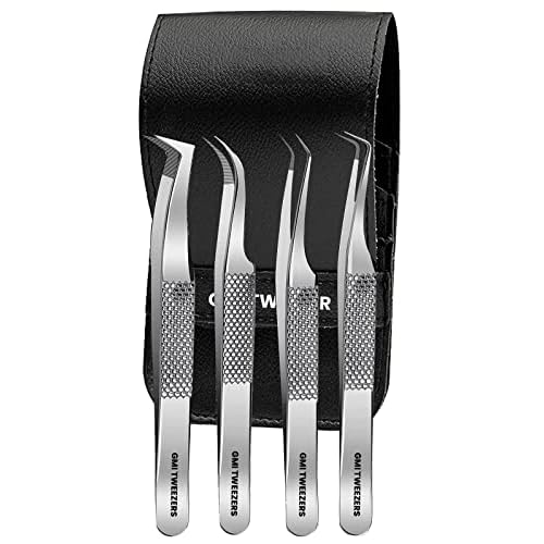 GMI Lash Tweezers ? Pack of 4 Stainless Steel Fiber Tip Eyelash Extension Tweezers