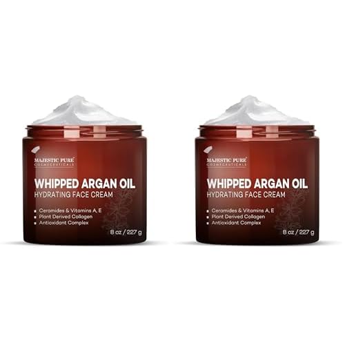 Majestic Pure Whipped Argan Oil Moisturizer Face Cream for Women & Men - With Vitamin E A, Collagen & Ceramides - Hydrates Dry Skin, Oily Skin, Reduces Appearance of Fine Lines ? 8oz (Pack of 2)