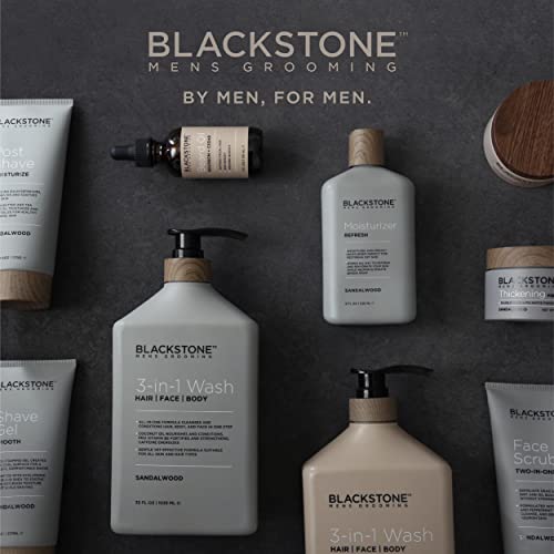 Blackstone Men's Grooming Post Shave Moisturizer with Tea Tree Oil, Shea Butter, Vitamin E, & Aloe | Soothing Cooling Balm | Cruelty & Paraben Free | Made in USA | Sandalwood (6 oz)