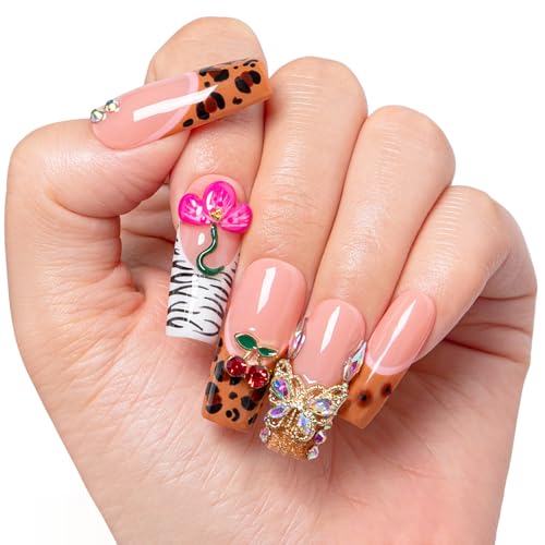 LOVFUL Square Short Press on Nails Fruit Energy | Handmade Acrylic Press ons | Reusable Fake Nails | Square Classic Regular 1.3 in | H572-M