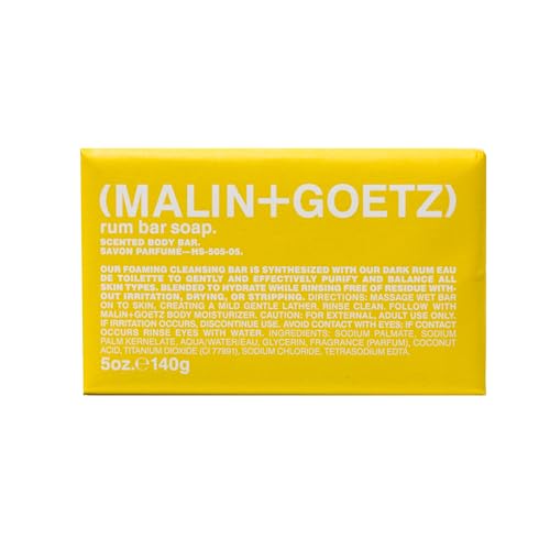 MALIN+GOETZ Rum Bar Soap | Triple-Milled Cleansing Bar with Glycerin + Natural Hydrating Ingredients | Gently Cleanses, Softens + Moisturizes Skin | Long-Lasting, Residue-Free Formula (5 oz.)