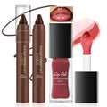 Nourishing Glowing Lip Oil with 2 in 1 Ombre Lip Liner Lipstick Set, Moisturizing High Shine Renewal Lip Gloss for Women, Smooth Long Wear Plumping Rose Pink Lip Tint Lip Crayon Combo Makeup