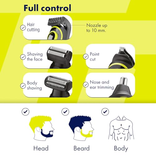Toptech Beard Trimmer for Men ? 5-in-1 Men¡¯s Grooming Kit, Hair Clipper, Nose & Ear Trimmer, Body Groomer, Electric Shaver ? Corded/Cordless, Rechargeable, Washable, 90-Min Runtime, Quick Charge