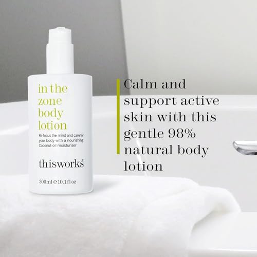 This Works In The Zone Body Lotion & Shower Gel Set: Hydrating Moisturizer & Refreshing Body Wash with Essential Oils, Eucalyptus & Frankincense, Vegan, 10.1 oz Each