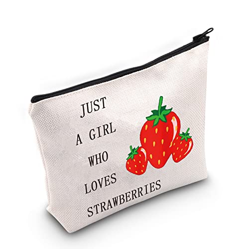 LEVLO Funny Strawberry Cosmetic Bag Fruit Lover Gift Just A Girl Who Loves Strawberries Makeup Zipper Pouch Bag Strawberry Lover Gift (Who Loves Strawberries)