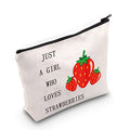LEVLO Funny Strawberry Cosmetic Bag Fruit Lover Gift Just A Girl Who Loves Strawberries Makeup Zipper Pouch Bag Strawberry Lover Gift (Who Loves Strawberries)